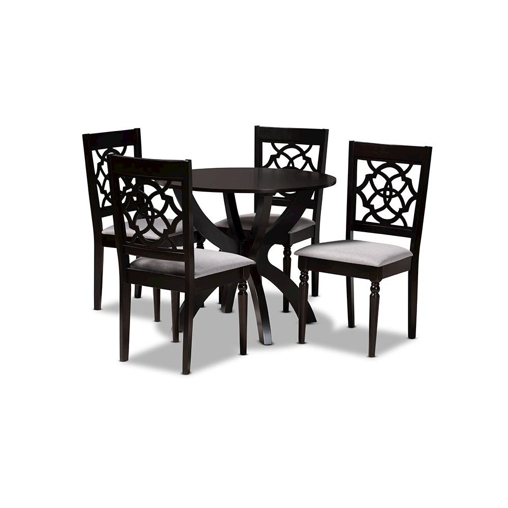Grey Fabric Upholstered and Dark Brown Finished Wood 5-Piece Dining Set