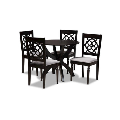 Grey Fabric Upholstered and Dark Brown Finished Wood 5-Piece Dining Set