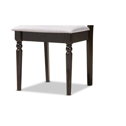 Grey Fabric Upholstered and Dark Brown Finished Wood 5-Piece Dining Set