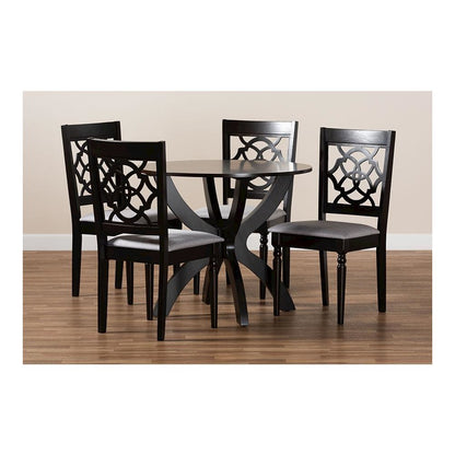 Grey Fabric Upholstered and Dark Brown Finished Wood 5-Piece Dining Set