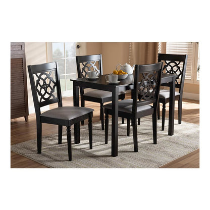 Grey Fabric Upholstered Espresso Brown Finished 5-Piece Wood Dining Set