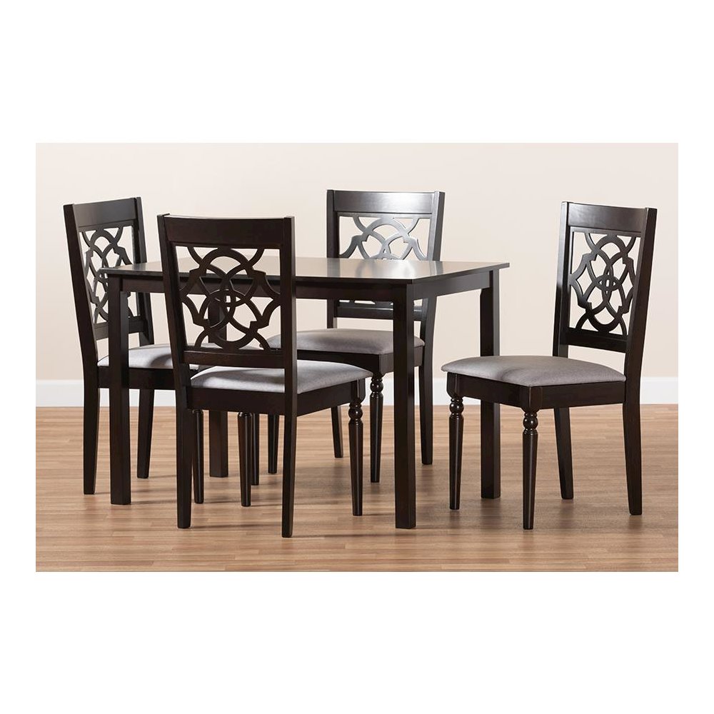 Grey Fabric Upholstered Espresso Brown Finished 5-Piece Wood Dining Set