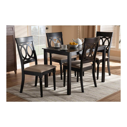 Sand Fabric Upholstered Espresso Brown Finished 5-Piece Wood Dining Set