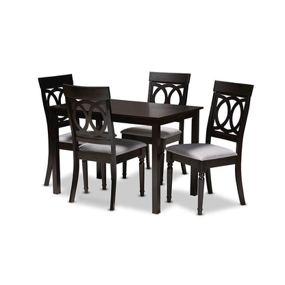 Grey Fabric Upholstered Espresso Brown Finished 5-Piece Wood Dining Set