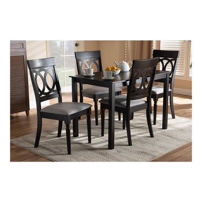 Grey Fabric Upholstered Espresso Brown Finished 5-Piece Wood Dining Set