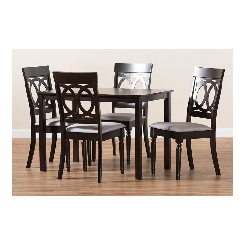 Grey Fabric Upholstered Espresso Brown Finished 5-Piece Wood Dining Set