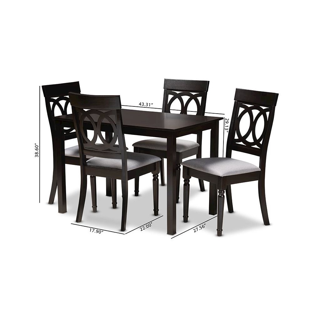 Grey Fabric Upholstered Espresso Brown Finished 5-Piece Wood Dining Set