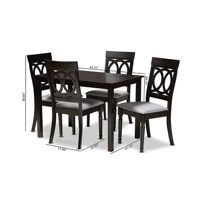 Grey Fabric Upholstered Espresso Brown Finished 5-Piece Wood Dining Set