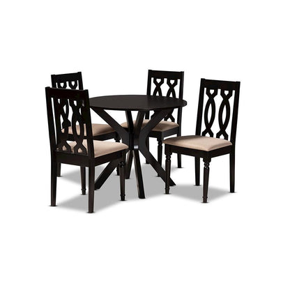 Sand Fabric Upholstered and Dark Brown Finished Wood 5-Piece Dining Set