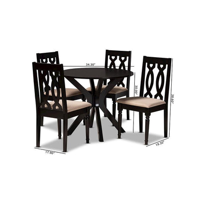 Sand Fabric Upholstered and Dark Brown Finished Wood 5-Piece Dining Set