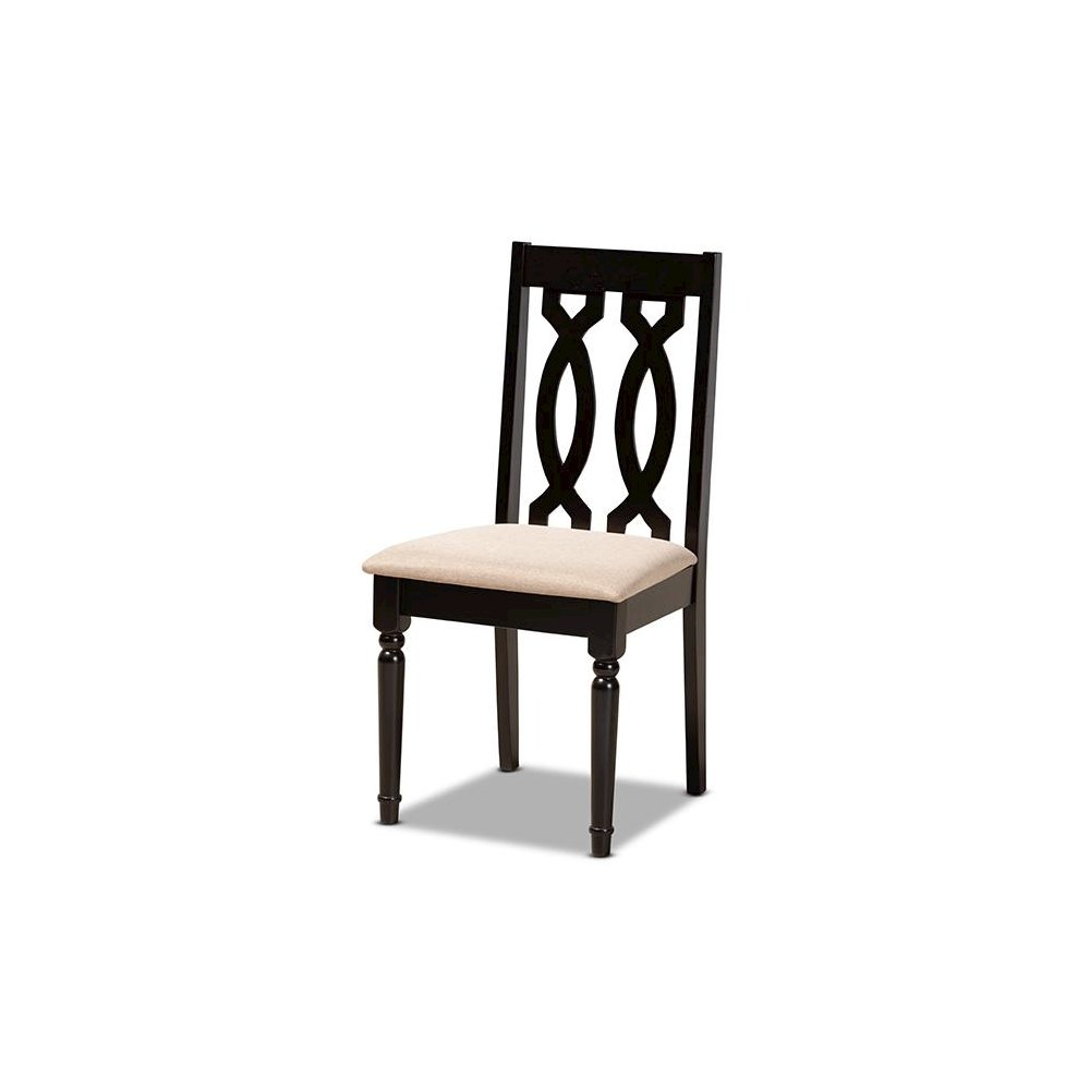 Sand Fabric Upholstered and Dark Brown Finished Wood 5-Piece Dining Set