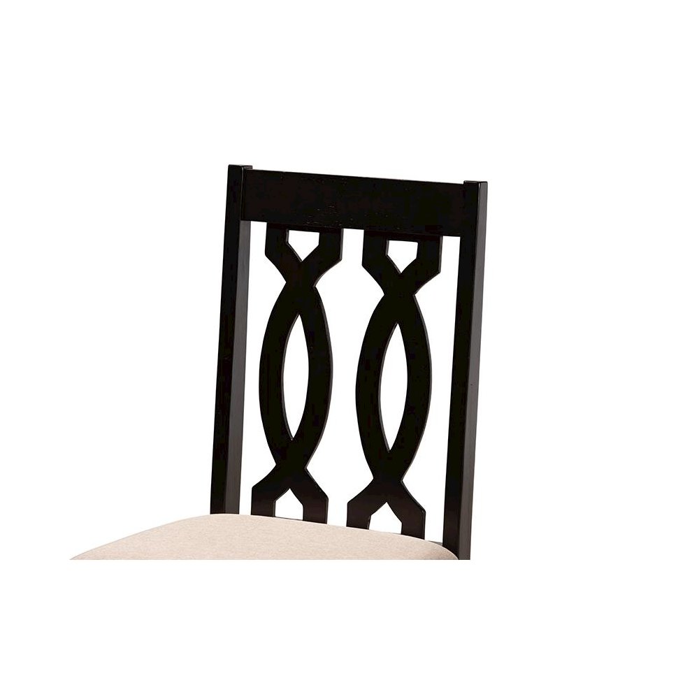 Sand Fabric Upholstered and Dark Brown Finished Wood 5-Piece Dining Set