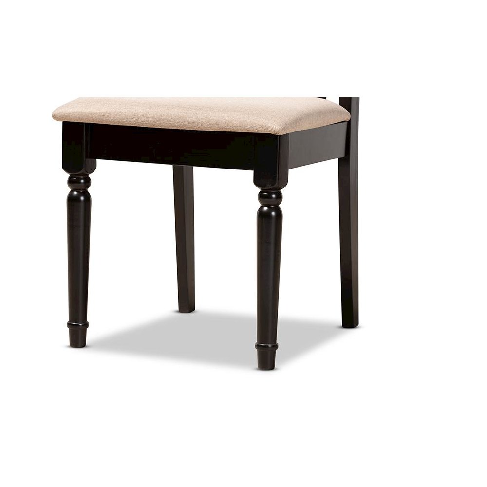 Sand Fabric Upholstered and Dark Brown Finished Wood 5-Piece Dining Set