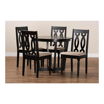 Sand Fabric Upholstered and Dark Brown Finished Wood 5-Piece Dining Set