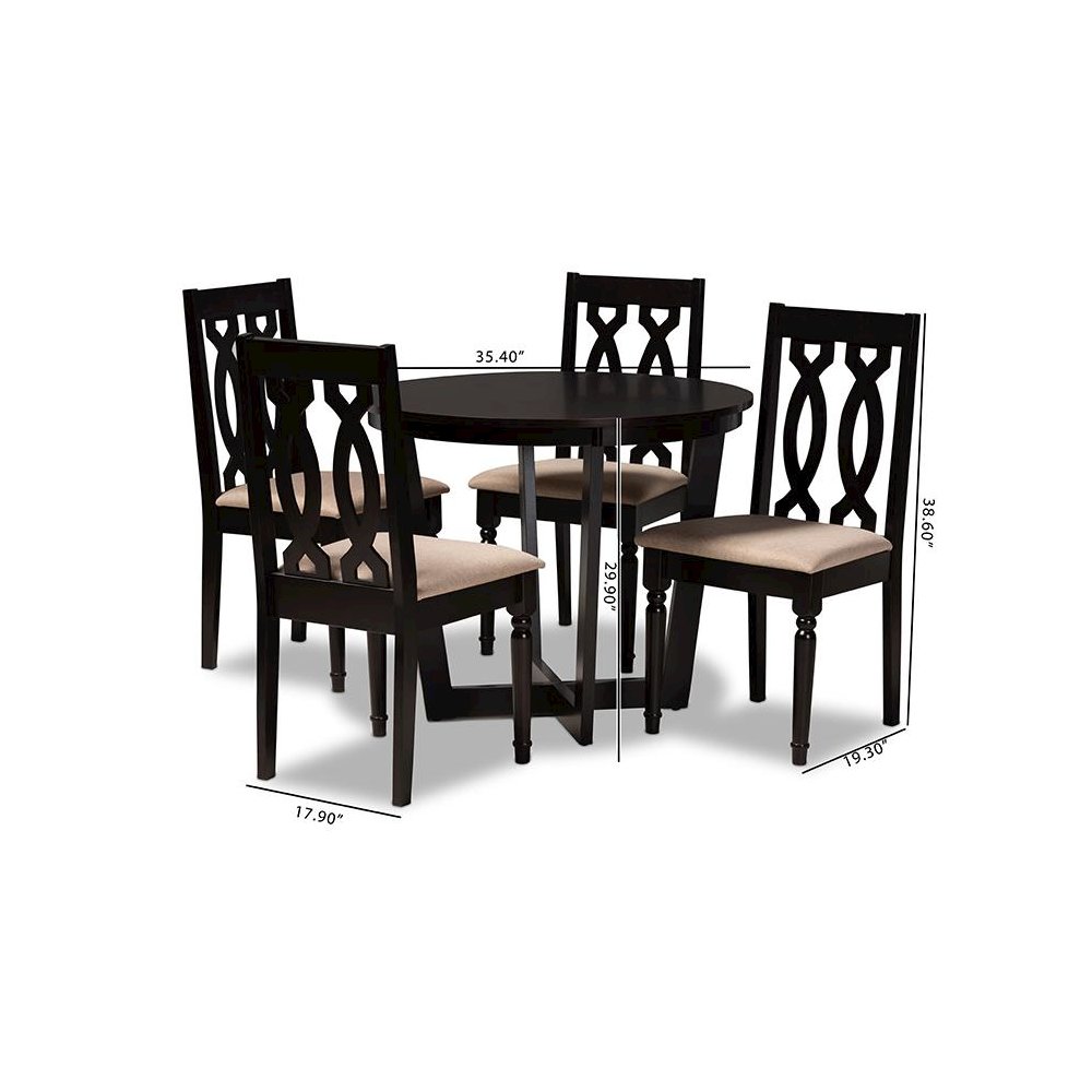 Sand Fabric Upholstered and Dark Brown Finished Wood 5-Piece Dining Set