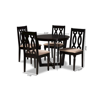 Sand Fabric Upholstered and Dark Brown Finished Wood 5-Piece Dining Set