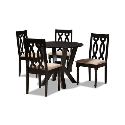 Sand Fabric Upholstered and Dark Brown Finished Wood 5-Piece Dining Set