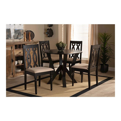 Sand Fabric Upholstered and Dark Brown Finished Wood 5-Piece Dining Set