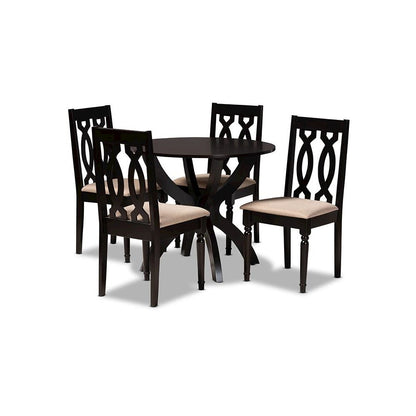 Sand Fabric Upholstered and Dark Brown Finished Wood 5-Piece Dining Set