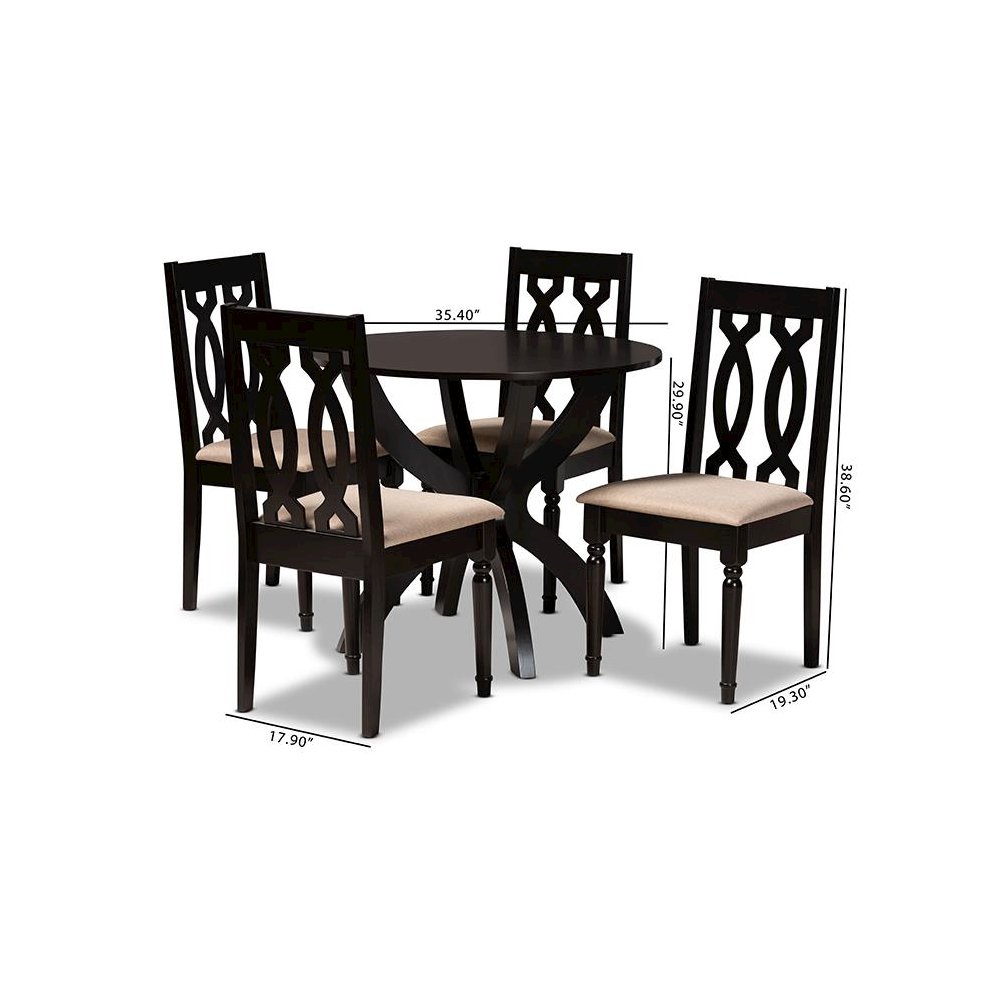 Sand Fabric Upholstered and Dark Brown Finished Wood 5-Piece Dining Set