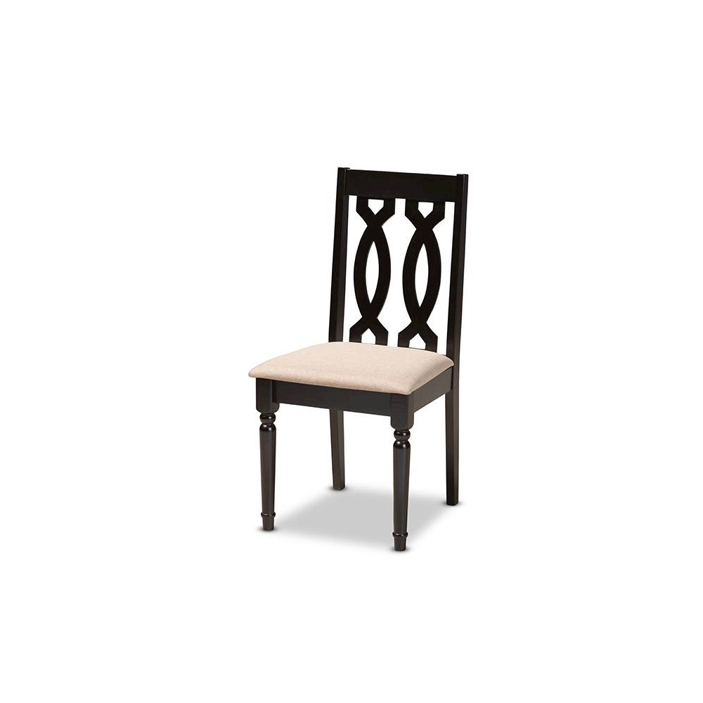 Sand Fabric Upholstered Espresso Brown Finished 5-Piece Wood Dining Set