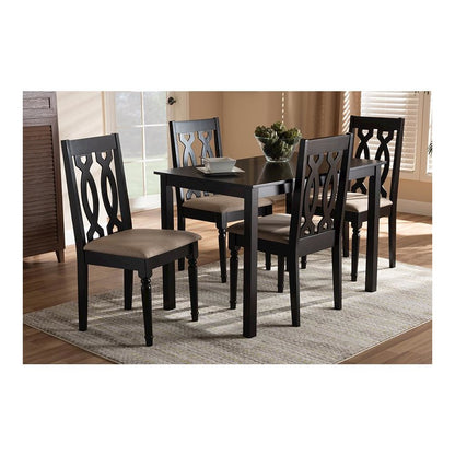 Sand Fabric Upholstered Espresso Brown Finished 5-Piece Wood Dining Set