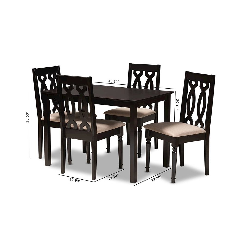 Sand Fabric Upholstered Espresso Brown Finished 5-Piece Wood Dining Set