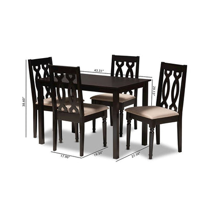 Sand Fabric Upholstered Espresso Brown Finished 5-Piece Wood Dining Set