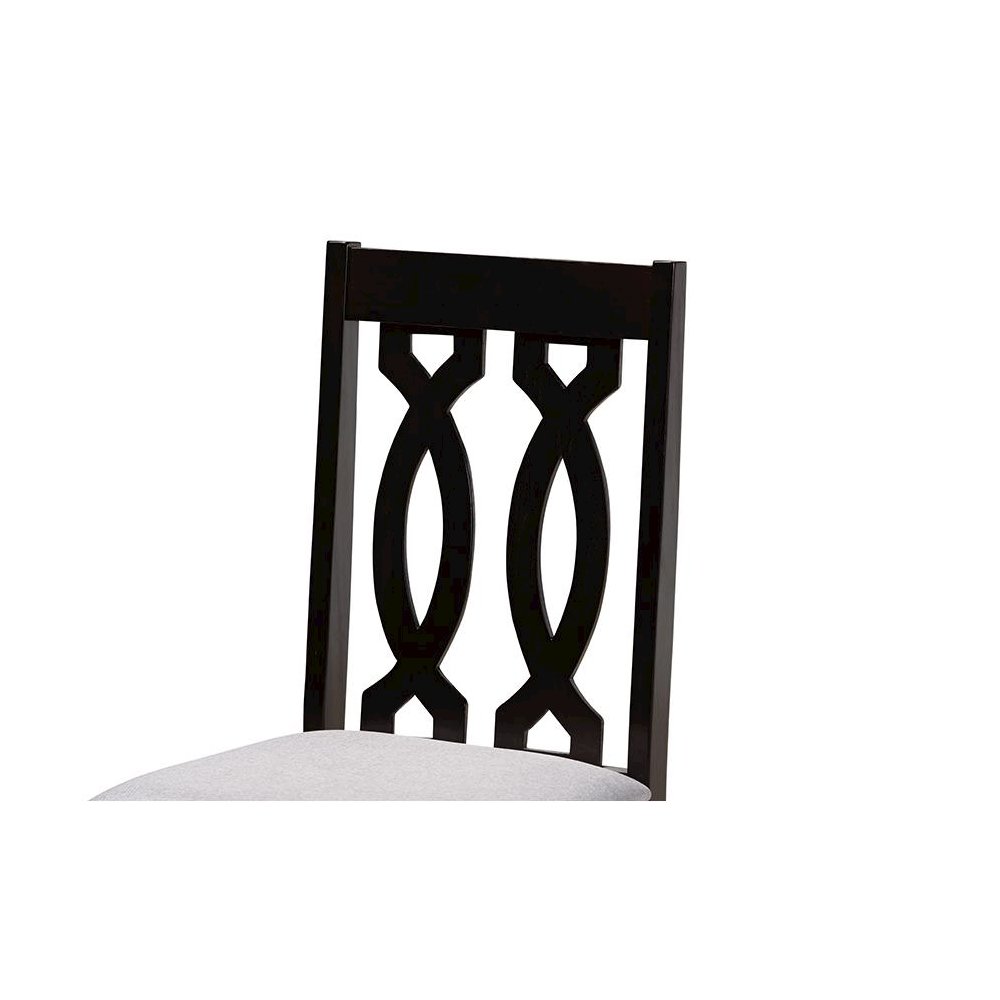 Grey Fabric Upholstered and Dark Brown Finished Wood 5-Piece Dining Set