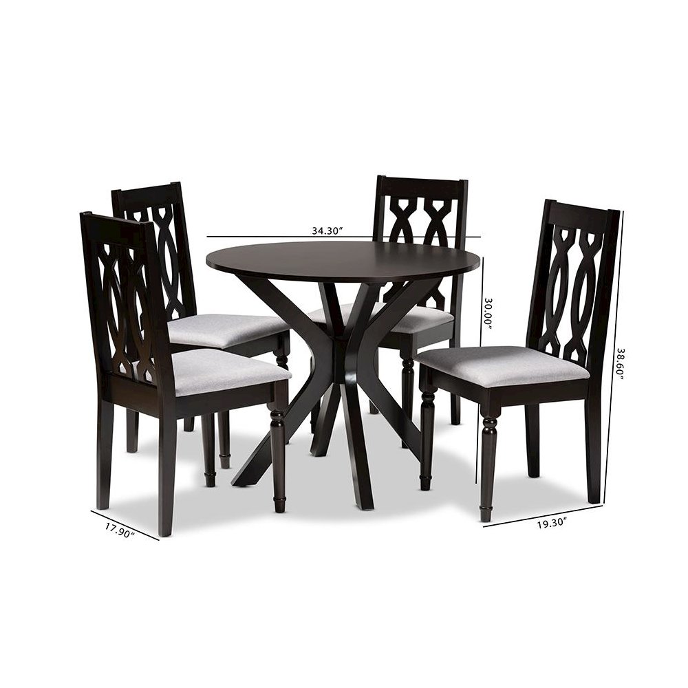 Grey Fabric Upholstered and Dark Brown Finished Wood 5-Piece Dining Set
