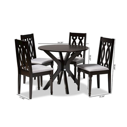 Grey Fabric Upholstered and Dark Brown Finished Wood 5-Piece Dining Set