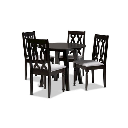 Grey Fabric Upholstered and Dark Brown Finished Wood 5-Piece Dining Set