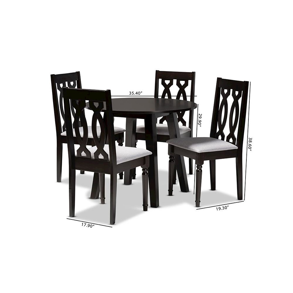 Grey Fabric Upholstered and Dark Brown Finished Wood 5-Piece Dining Set