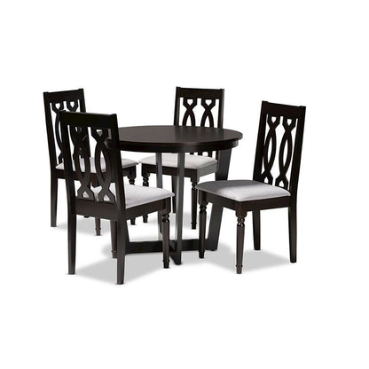 Grey Fabric Upholstered and Dark Brown Finished Wood 5-Piece Dining Set