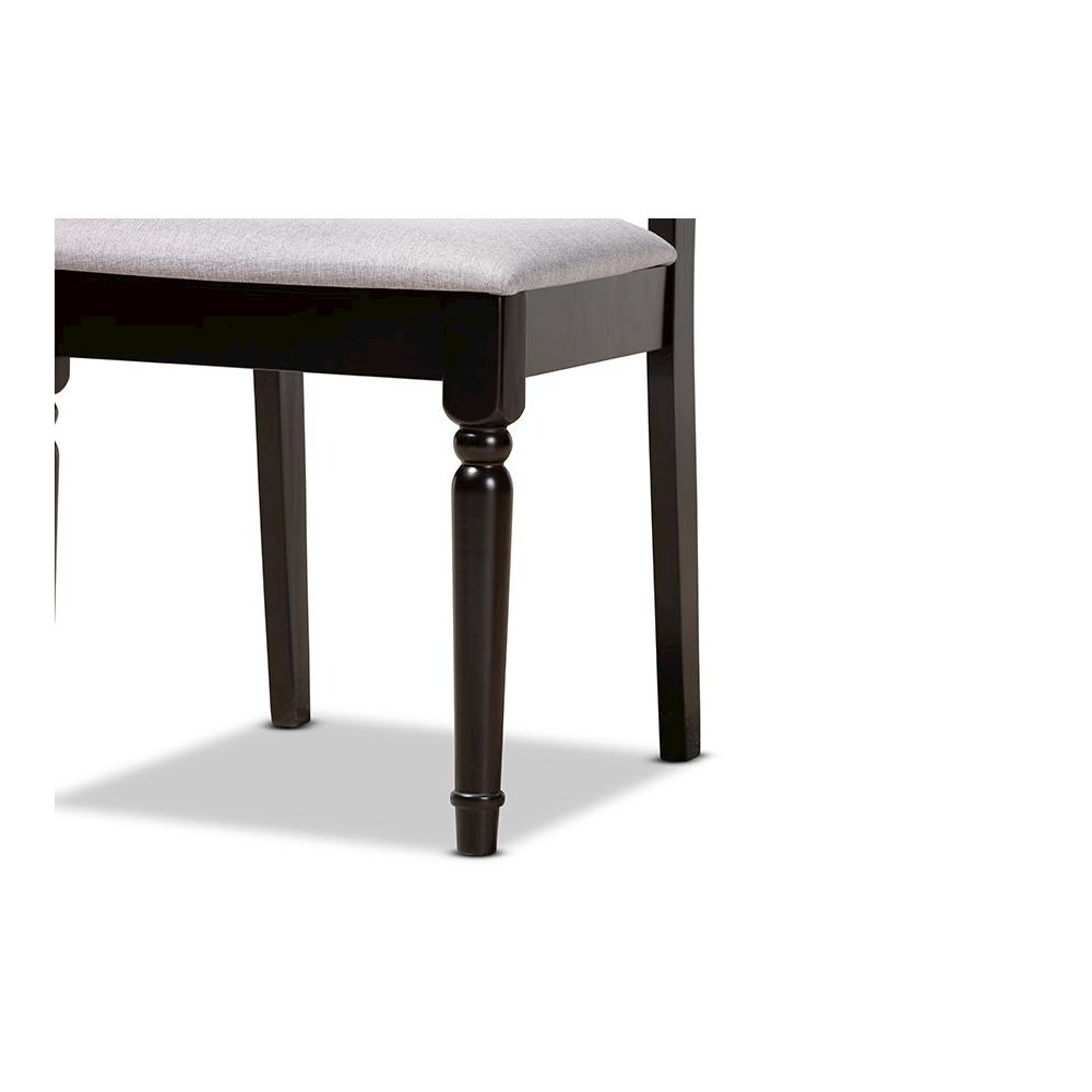 Grey Fabric Upholstered and Dark Brown Finished Wood 5-Piece Dining Set