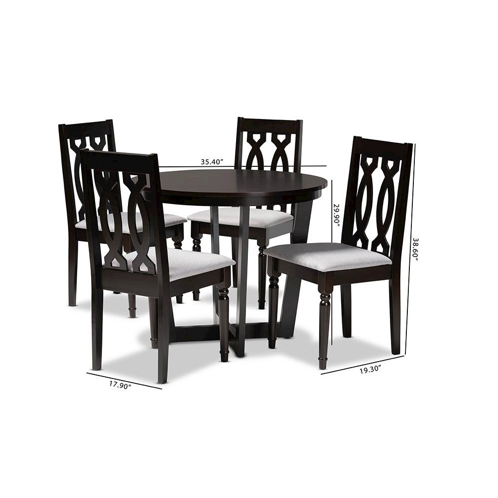 Grey Fabric Upholstered and Dark Brown Finished Wood 5-Piece Dining Set