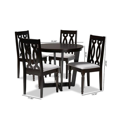 Grey Fabric Upholstered and Dark Brown Finished Wood 5-Piece Dining Set