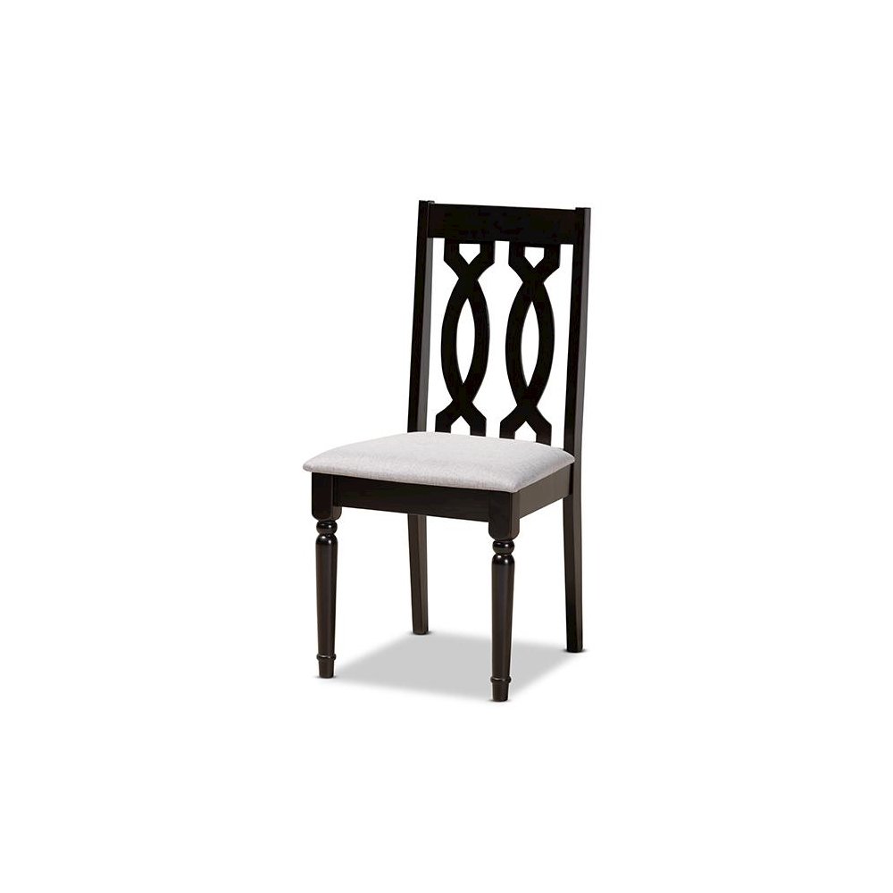 Grey Fabric Upholstered and Dark Brown Finished Wood 5-Piece Dining Set