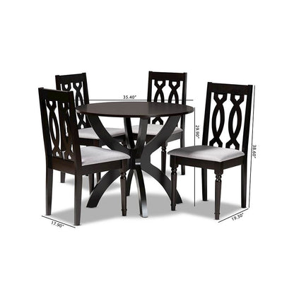 Grey Fabric Upholstered and Dark Brown Finished Wood 5-Piece Dining Set