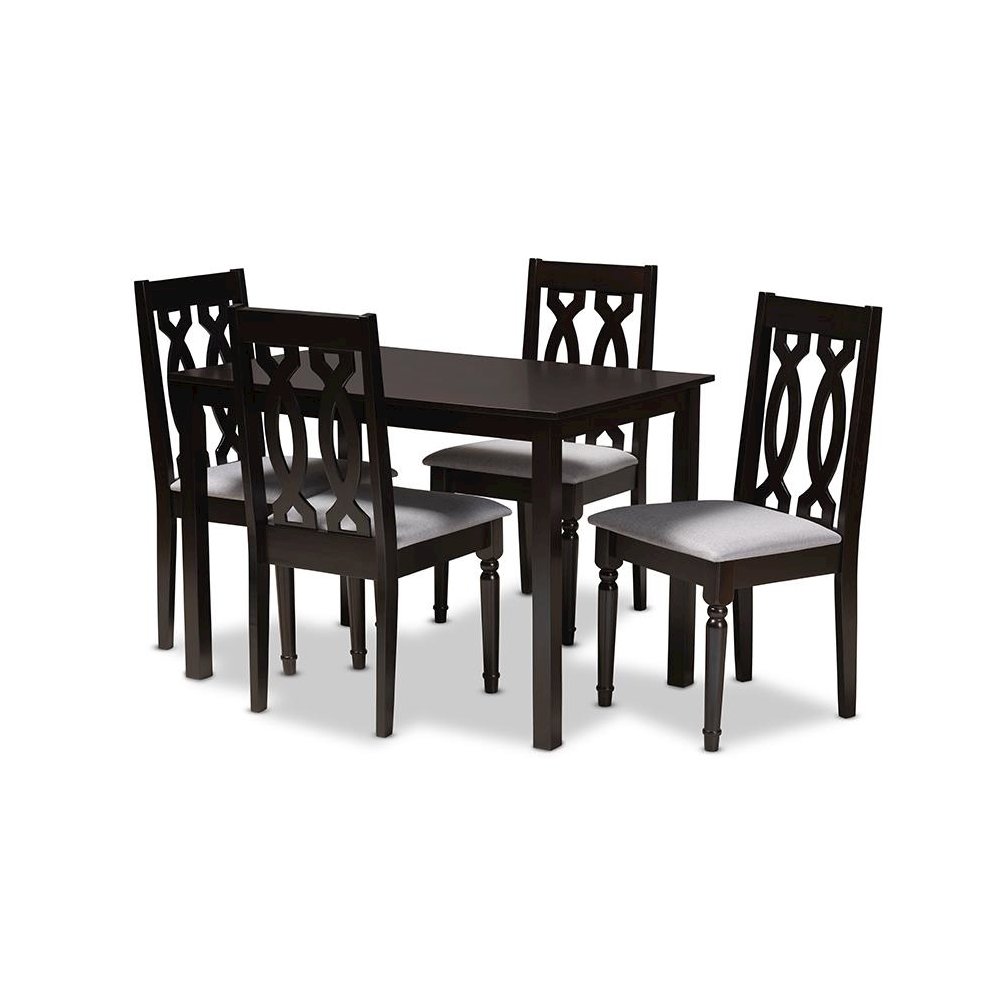 Grey Fabric Upholstered Espresso Brown Finished 5-Piece Wood Dining Set