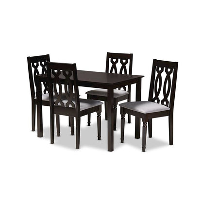 Grey Fabric Upholstered Espresso Brown Finished 5-Piece Wood Dining Set