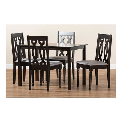 Grey Fabric Upholstered Espresso Brown Finished 5-Piece Wood Dining Set