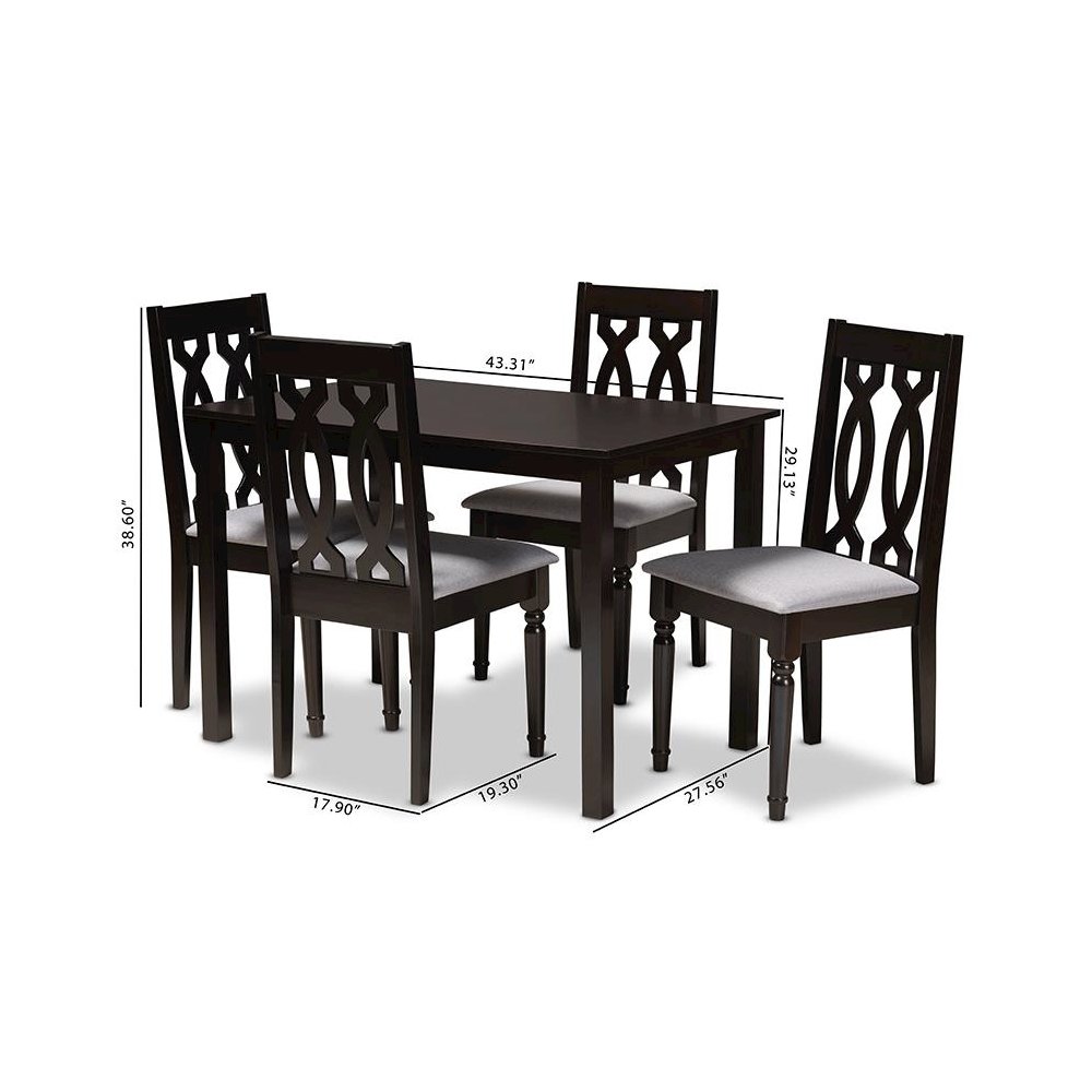 Grey Fabric Upholstered Espresso Brown Finished 5-Piece Wood Dining Set