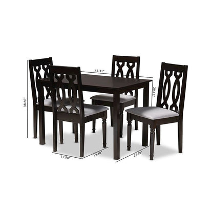 Grey Fabric Upholstered Espresso Brown Finished 5-Piece Wood Dining Set