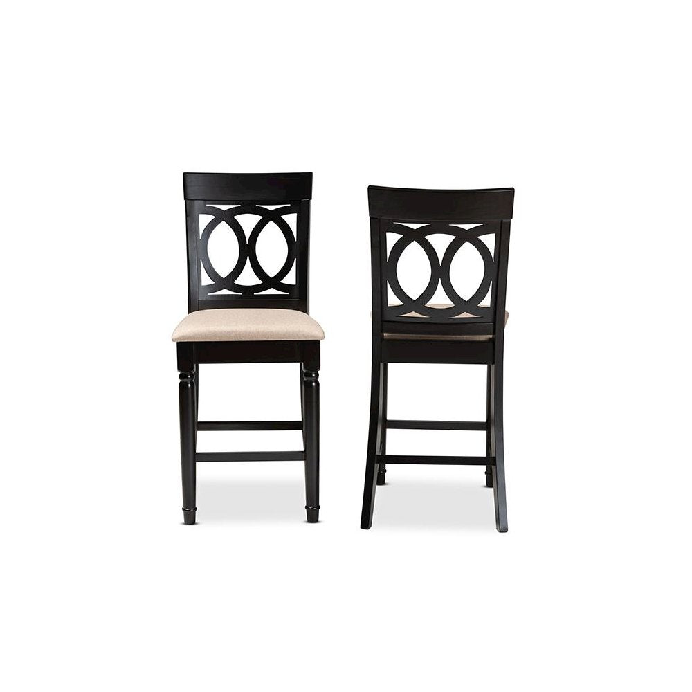 Fabric Upholstered Espresso Brown Finished 2-Piece Wood Counter Stool Set of 4
