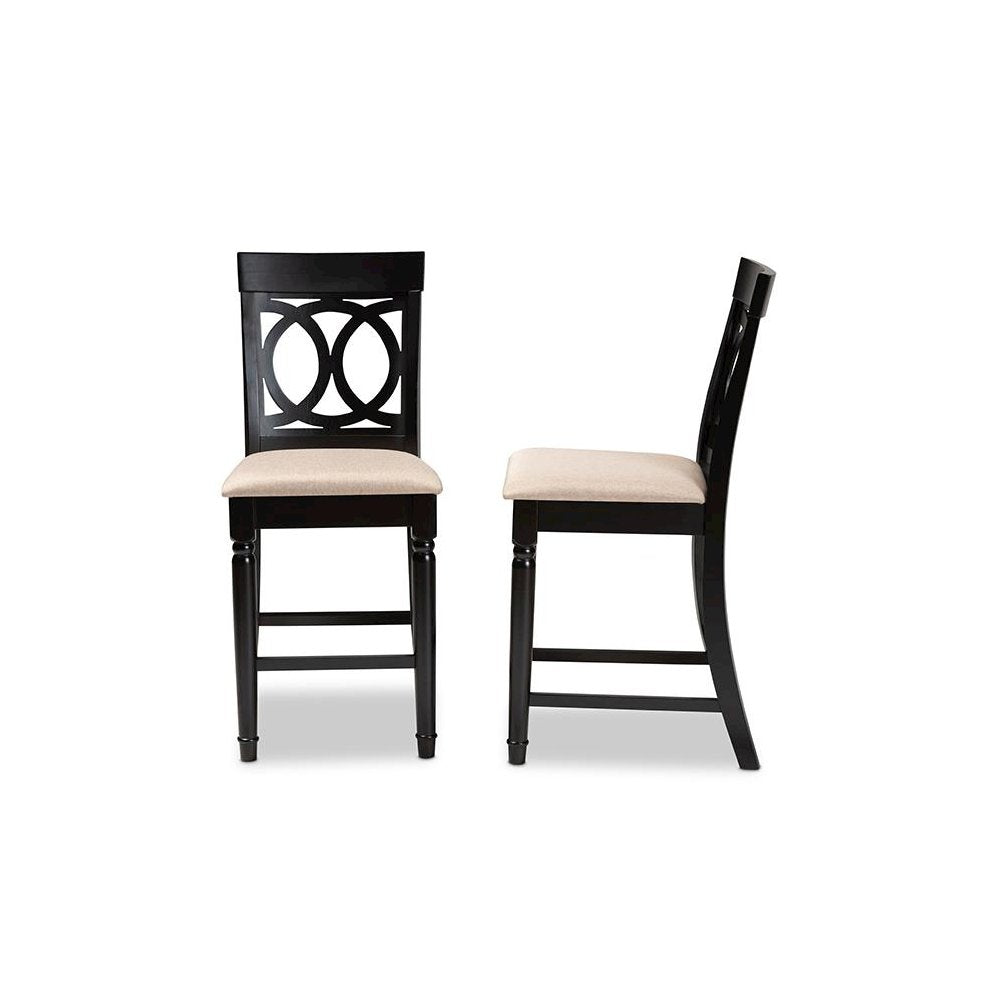 Fabric Upholstered Espresso Brown Finished 2-Piece Wood Counter Stool Set of 4