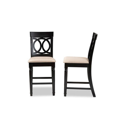 Fabric Upholstered Espresso Brown Finished 2-Piece Wood Counter Stool Set of 4