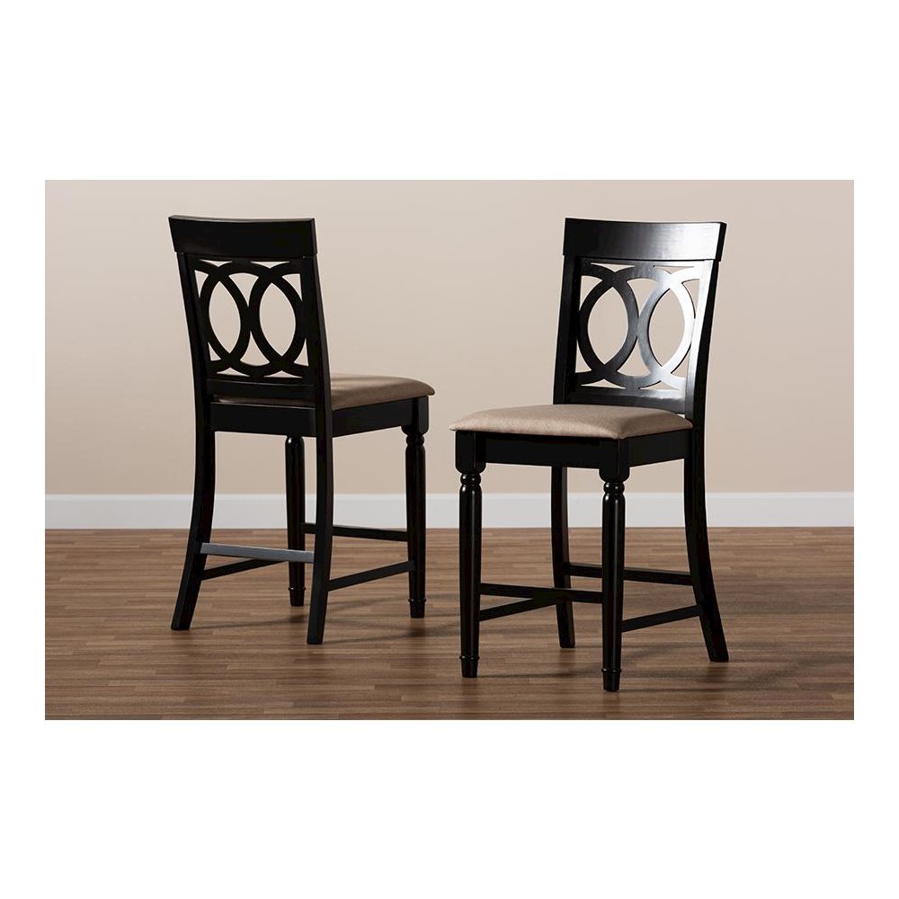 Fabric Upholstered Espresso Brown Finished 2-Piece Wood Counter Stool Set of 4