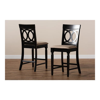 Fabric Upholstered Espresso Brown Finished 2-Piece Wood Counter Stool Set of 4