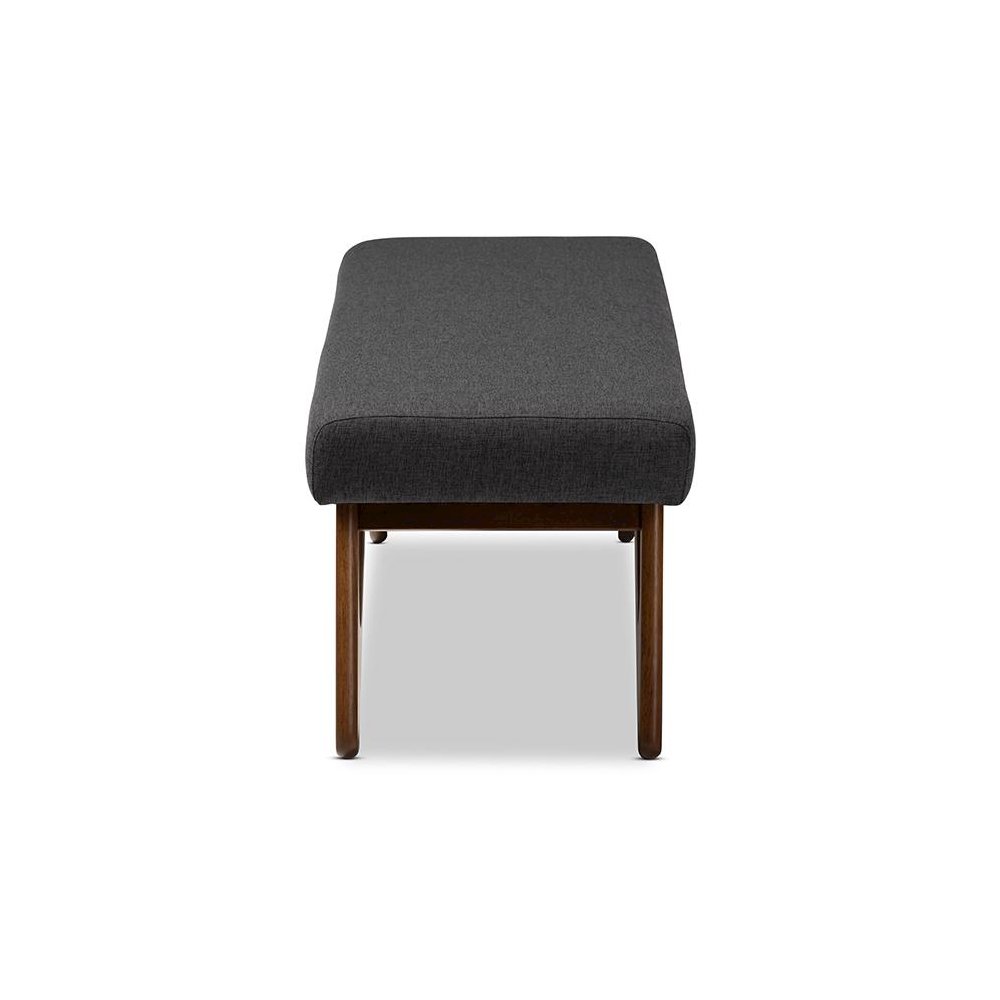 Dark Grey Fabric Upholstered Walnut Brown Finished Boomerang Bench